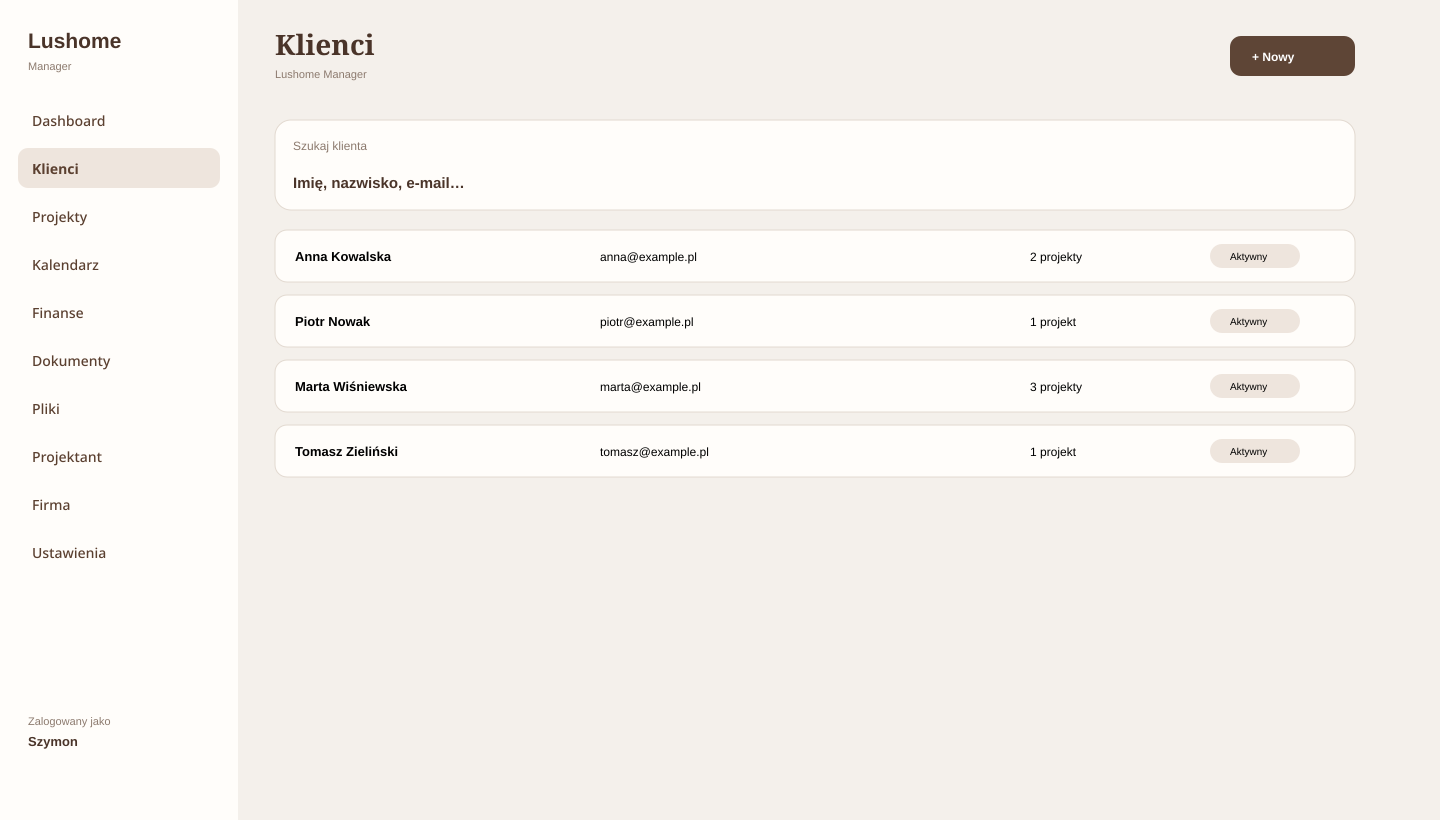 Lushome Manager — Klienci