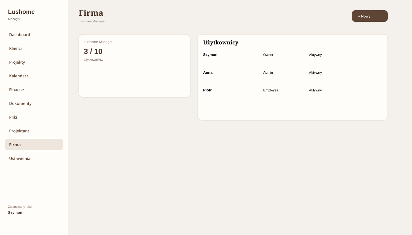 Lushome Manager — Firma