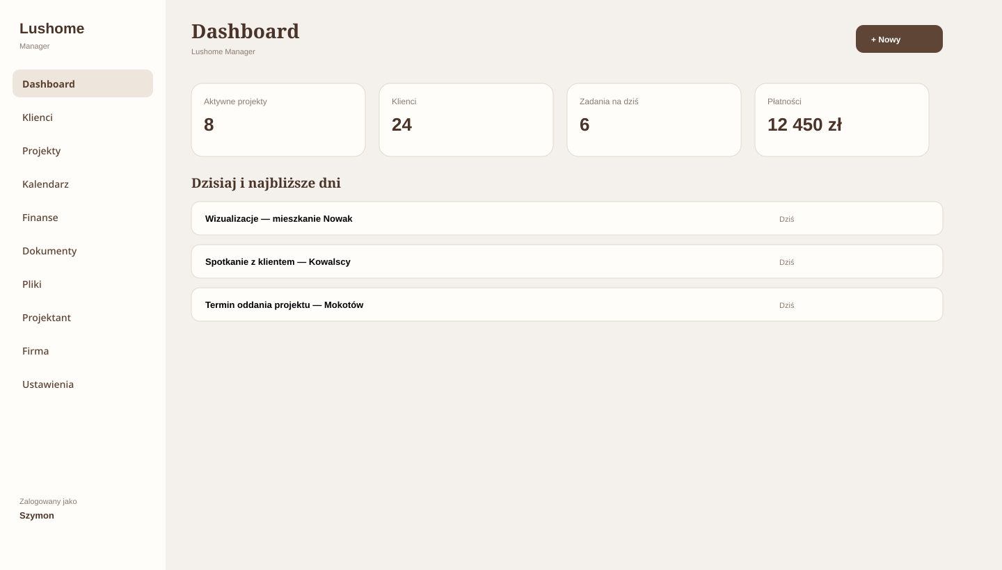 Lushome Manager — Dashboard