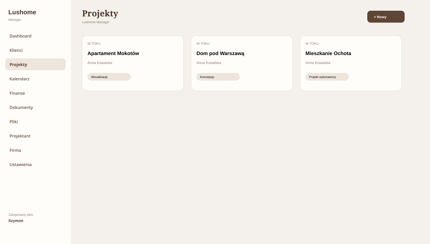 Lushome Manager — Projekty